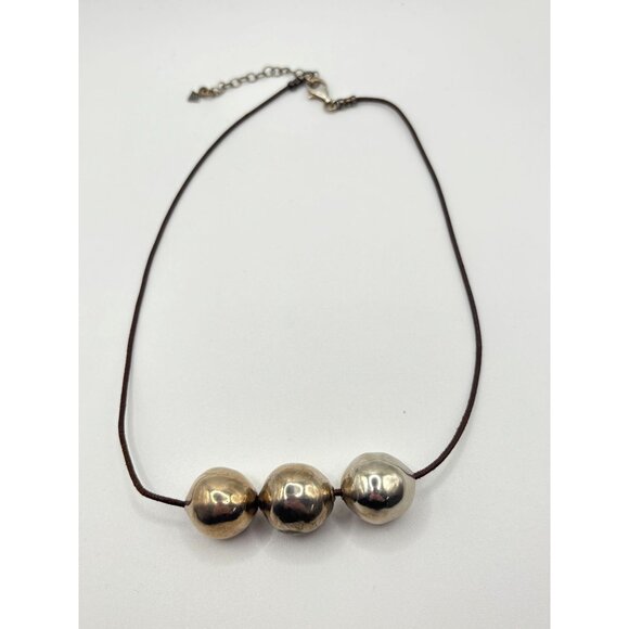 Silpada 925 Sterling Silver Triple Ball Leather Cord Necklace - Picture 1 of 6